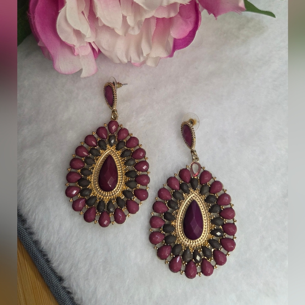 Elegant Gold and Purple Teardrop Earrings